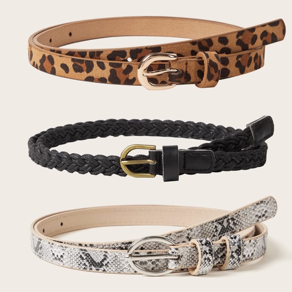 leopard snakeskin print black braided belt set - Picture 1 of 3